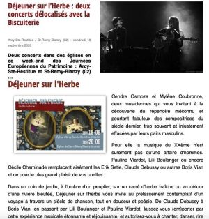 Coupure de presse — Vu du Château, Septembre 2020 : Déjeuner sur l'Herbe, hors les murs, patrimoine