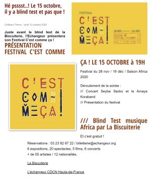 Coupure de presse — Vu du Château, Octobre 2020 : C'est comme ça !, Seyba Sacko, blind test, festival