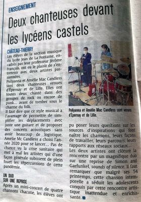 Coupure de presse — L'Union, Octobre 2020 : Amélie McCandless, Pollyanna, éducation artistique, lycée Jean de La Fontaine