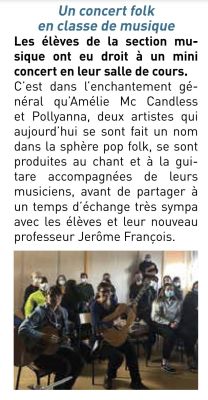 Coupure de presse — Autant en emporte la Marne, Novembre 2020 : Amélie McCandless, Pollyanna, éducation artistique
