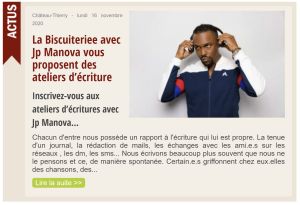 Coupure de presse — Vu du Château, Novembre 2020 : JP Manova, action culturelle, rap