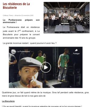 Coupure de presse — Vu du Château, Novembre 2020 : La Punkaravane, résidence, Covid
