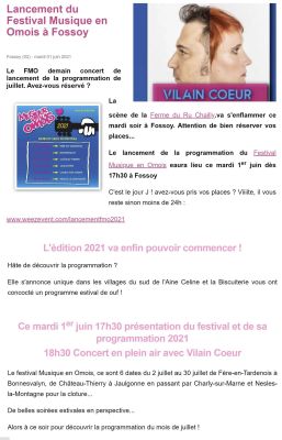 Coupure de presse — Vu du Château, Juin 2021 : Musique en Omois, Vilain Coeur, festival, Fossoy