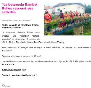Coupure de presse — Vu du Château, Octobre 2021 : Samb'a Bulles, musiques du monde, scène locale