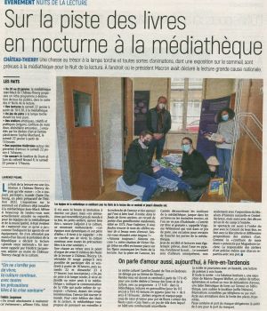 Coupure de presse — L'Union, Janvier 2022 : Nuits de la lecture, Nouvel R, partenariat, hors les murs