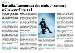 Coupure de presse — Autant en emporte la Marne, Mars 2022 : Barcella, interview, chanson