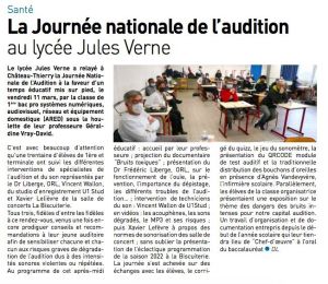 Coupure de presse — Autant en emporte la Marne, Avril 2022 : lycée Jules-Verne, santé auditive, éducation artistique