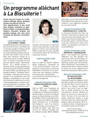 Coupure de presse — Autant en emporte la Marne, Octobre 2022 : Cali, Mademoiselle K, programmation