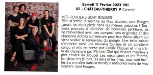 Coupure de presse — Hé Mag', Janvier 2023 : Mes Souliers Sont Rouges, concert, chanson
