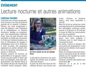 Coupure de presse — L'Union, Janvier 2023 : Nuits de la lecture, Dominique Brisson, partenariat, Palais des Rencontres