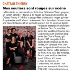 Coupure de presse — L'Union, Février 2023 : Mes Souliers Sont Rouges, Les Souillés de fond de cale, concert, Palais des Rencontres