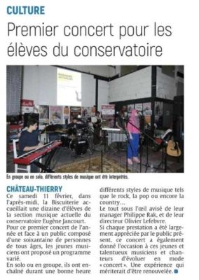 Coupure de presse — L'Union, Février 2023 : Conservatoire Eugène Jancourt, éducation artistique, concert
