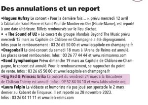 Coupure de presse — L'Union, Mars 2023 : Big Red, Princess Erika, reggae, annulation