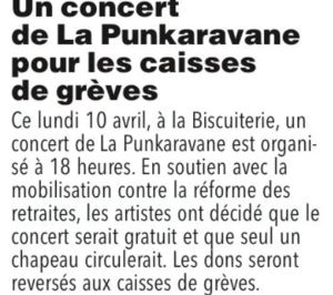 Coupure de presse — L'Union, Avril 2023 : La Punkaravane, concert, solidarité
