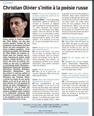 Coupure de presse — Autant en emporte la Marne, Mai 2023 : Christian Olivier, Têtes Raides, interview, chanson