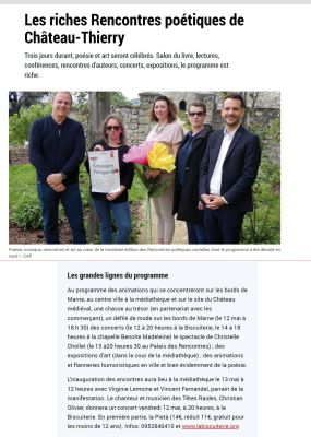 Coupure de presse — L'Union, Mai 2023 : Rencontres poétiques, Christian Olivier, festival, partenariat