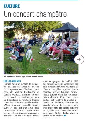 Coupure de presse — L'Union, Mai 2023 : Déjeuner sur l'Herbe, apéro-concert, chanson, Fère-en-Tardenois