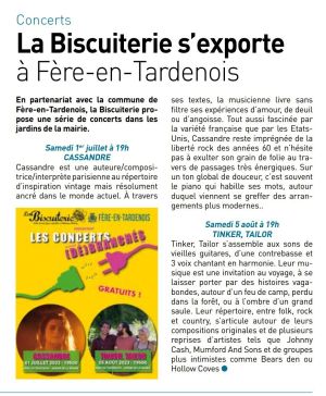 Coupure de presse — Autant en emporte la Marne, Juin 2023 : Cassandre, Tinker, Tailor, hors les murs, Fère-en-Tardenois