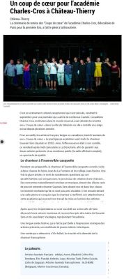 Coupure de presse — L'Union, Septembre 2023 : Académie Charles-Cros, Gauvain Sers, chanson, partenariat