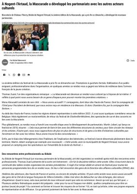 Coupure de presse — L'Union, Septembre 2023 : La Mascarade, festival, partenariat, Nogent-l'Artaud