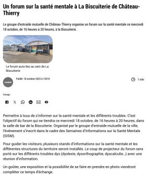 Coupure de presse — L'Union, Octobre 2023 : santé mentale, solidarité