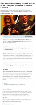 Coupure de presse — Le Pays Briard, Octobre 2023 : Patrick Rondat, Pat O'May, festival, hors les murs