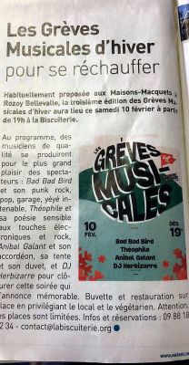 Coupure de presse — Autant en emporte la Marne, Février 2024 : Grèves Musicales, Bad Bad Bird, festival
