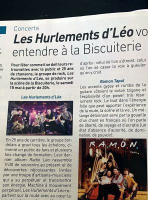 Coupure de presse — Autant en emporte la Marne, Mai 2024 : Les Hurlements d'Léo, Ramon Tapul, concert, rock