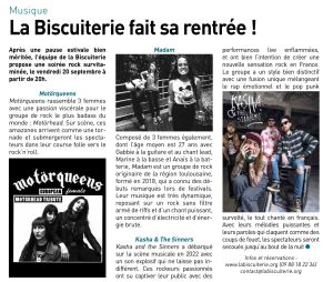 Coupure de presse — Autant en emporte la Marne, Septembre 2024 : Motörqueens, Madam, concert, rock