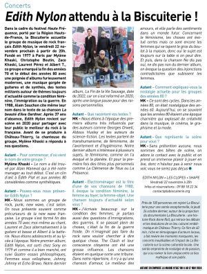 Coupure de presse — Autant en emporte la Marne, Novembre 2024 : Edith Nylon, interview, rock, festival