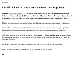 Coupure de presse — Axomois, Décembre 2024 : Guet-Apens, APEI des 2 Vallées, solidarité, café associatif