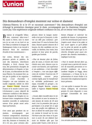 Coupure de presse — L'Union, Juin 2026 : Lucie Joy, France Travail, slam, action culturelle